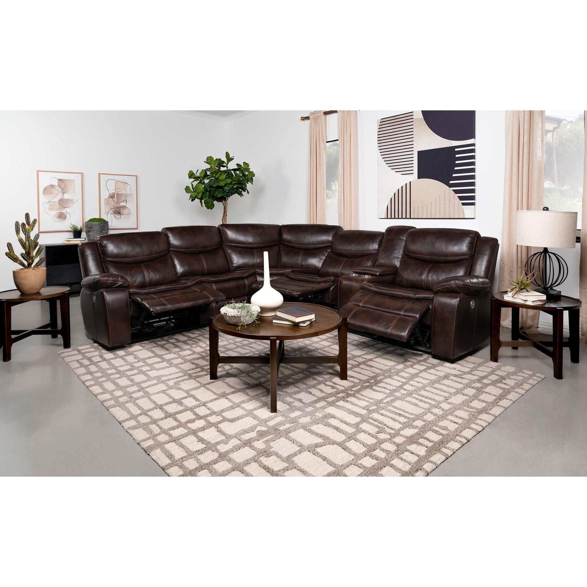 Coaster Furniture Sycamore 610190P Upholstered Power Reclining Sectional Sofa - Brown IMAGE 3
