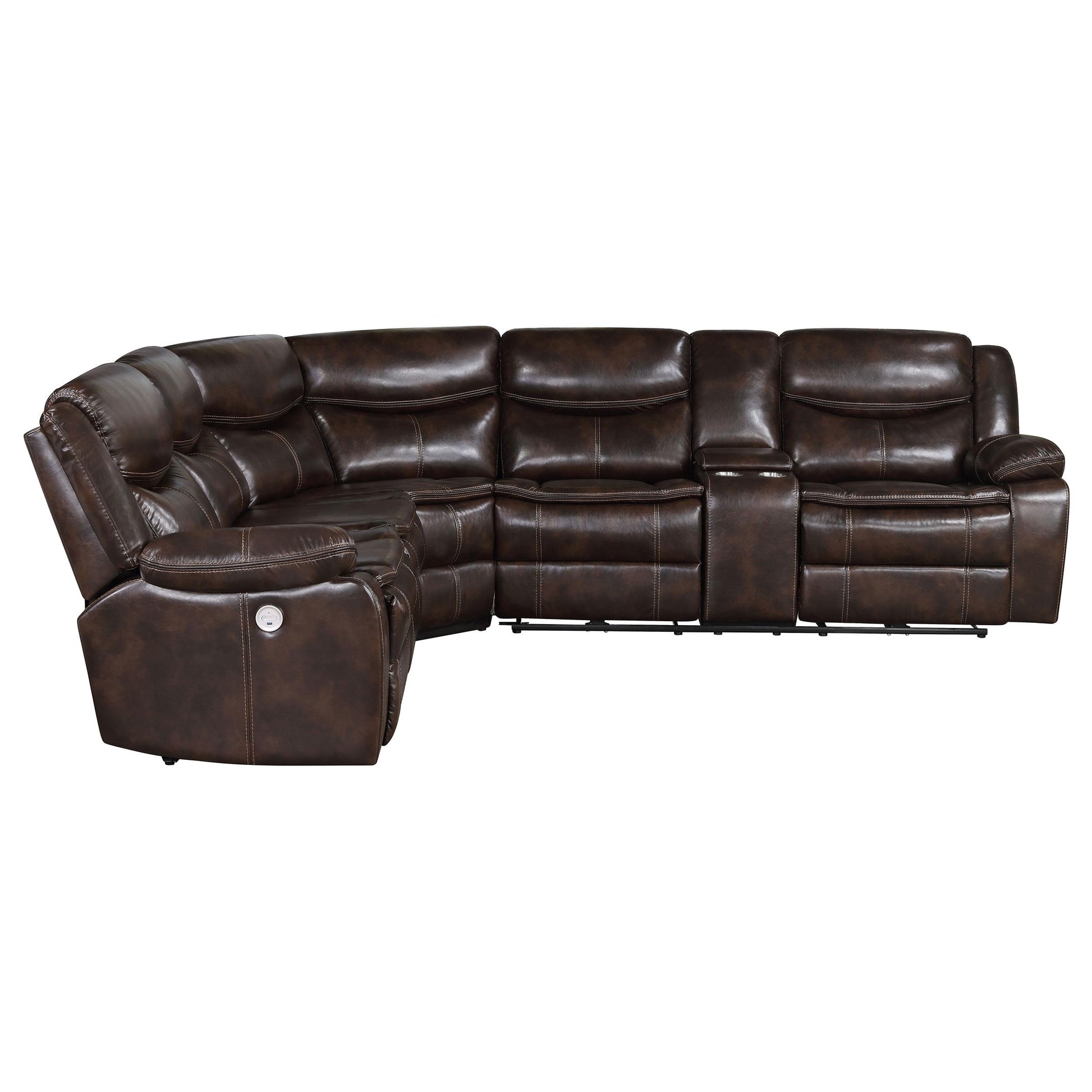 Coaster Furniture Sycamore 610190P Upholstered Power Reclining Sectional Sofa - Brown IMAGE 4
