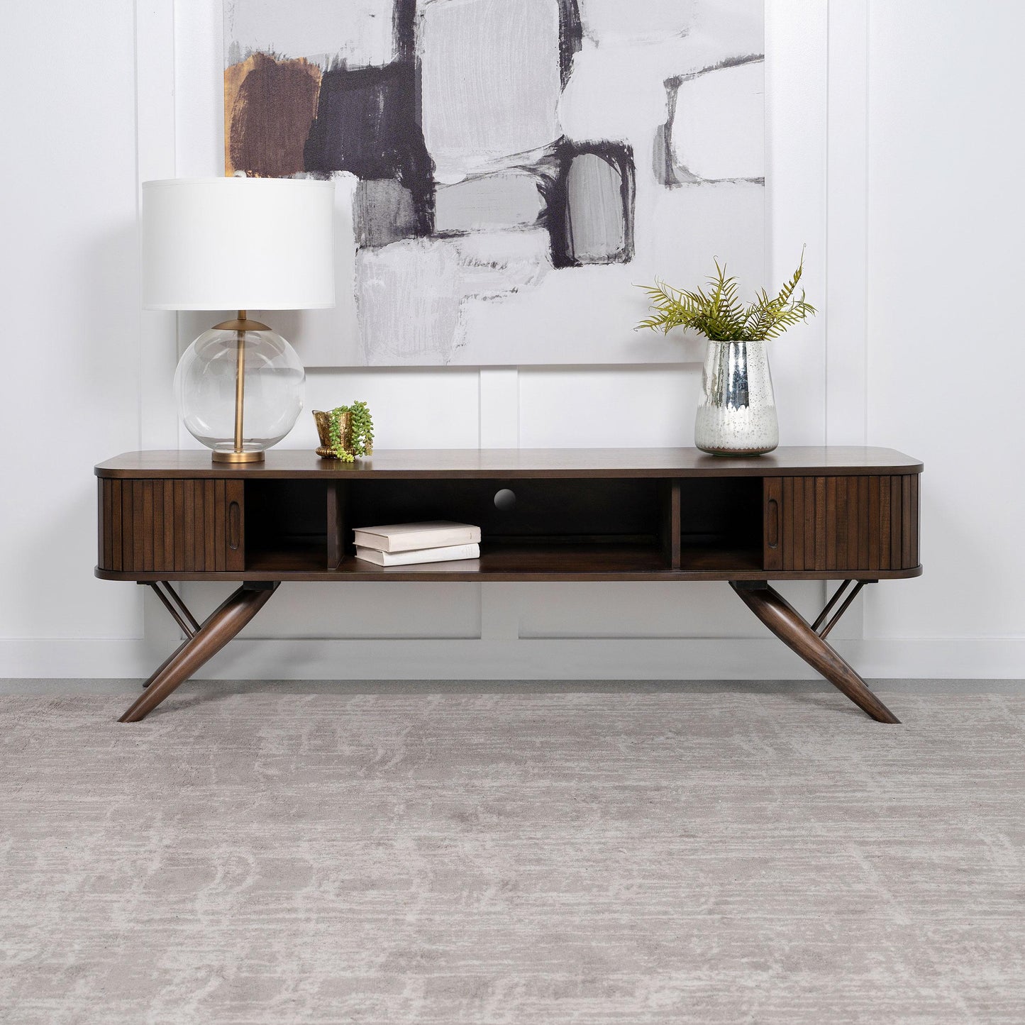 Coaster Furniture Valna 701713 Wood 71" TV Stand with Sliding Doors - Walnut IMAGE 2