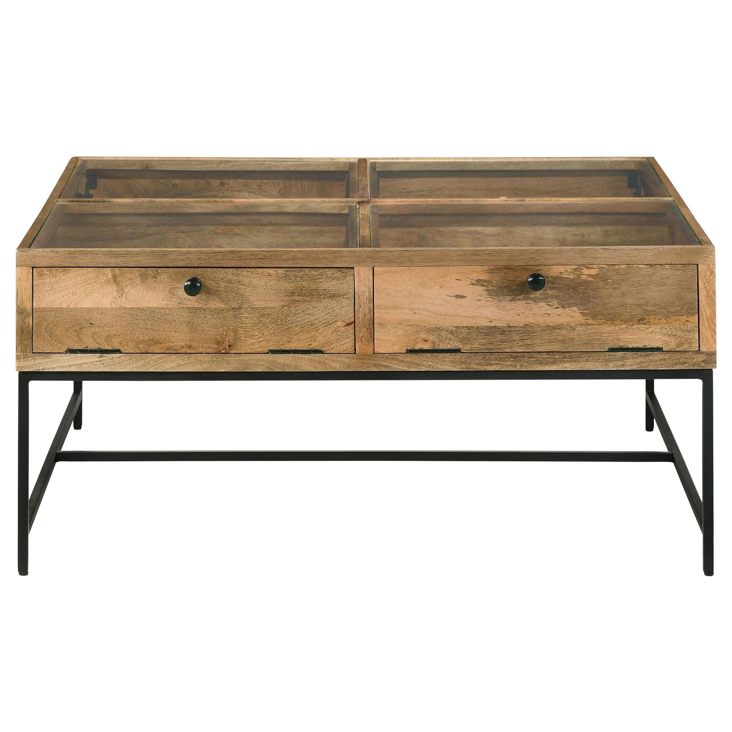 Coaster Furniture Stephie 704698 4-Drawer Square Glass Top Coffee Table - Honey Brown IMAGE 4