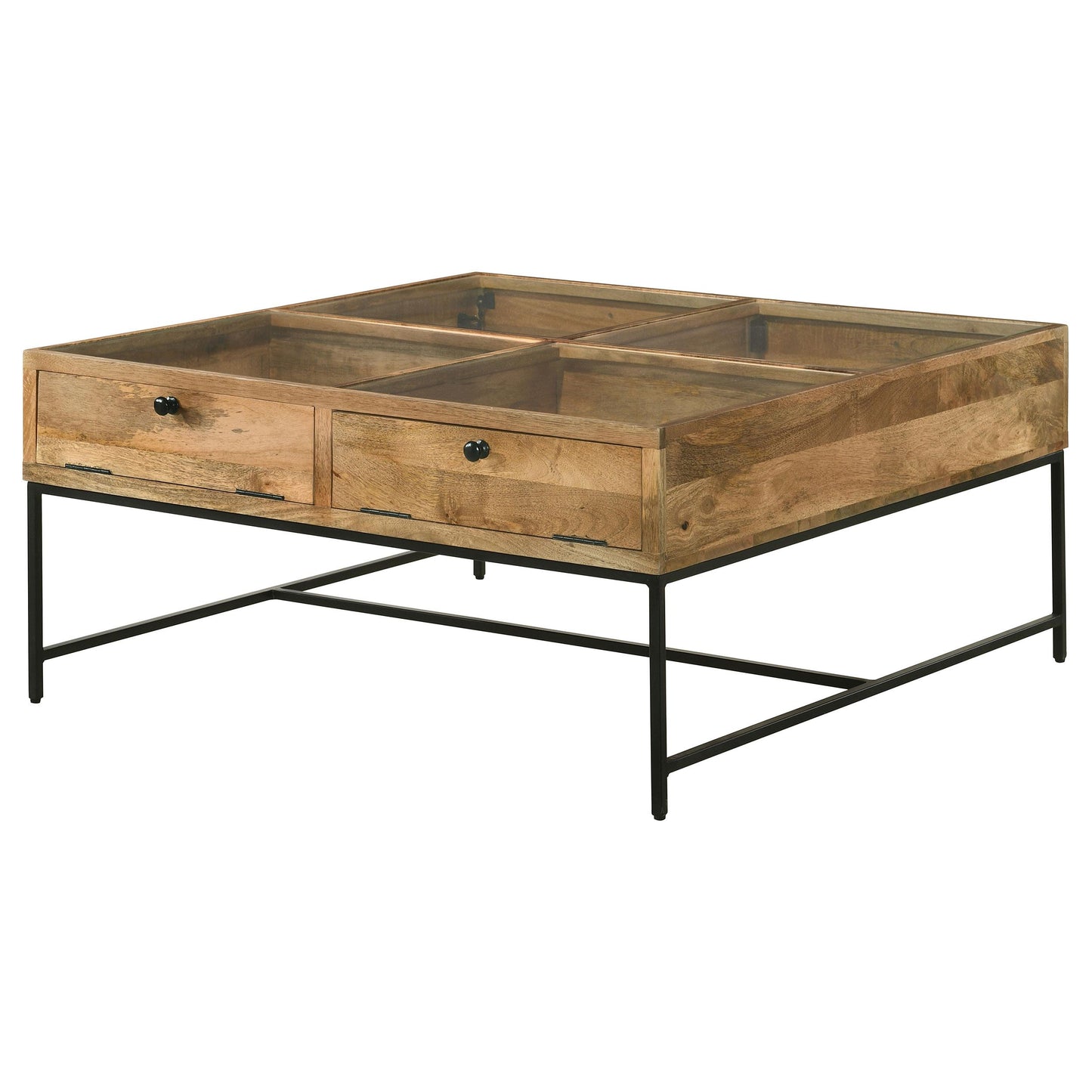 Coaster Furniture Stephie 704698 4-Drawer Square Glass Top Coffee Table - Honey Brown IMAGE 5