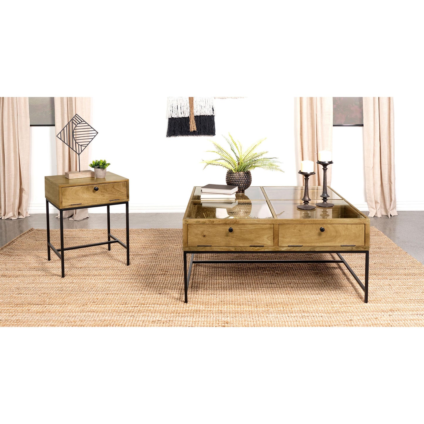 Coaster Furniture Stephie 704698 4-Drawer Square Glass Top Coffee Table - Honey Brown IMAGE 8