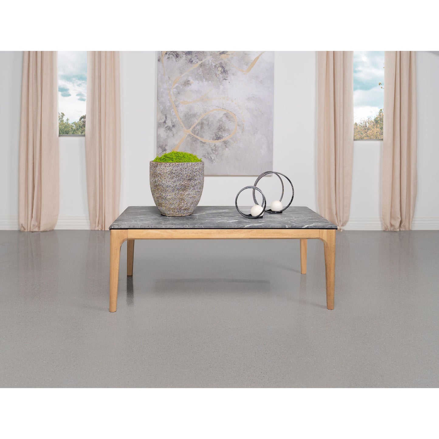 Coaster Furniture Polaris 707858 Rectangular SmartTop Coffee Table - Grey and Light Oak IMAGE 2