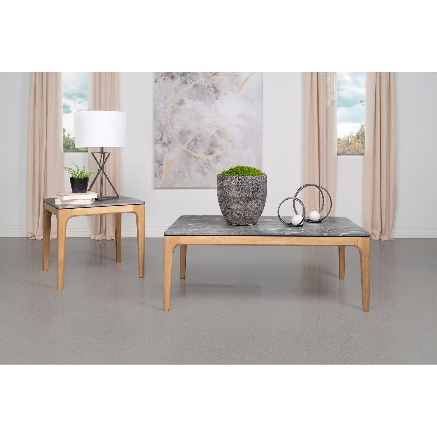 Coaster Furniture Polaris 707858 Rectangular SmartTop Coffee Table - Grey and Light Oak IMAGE 5