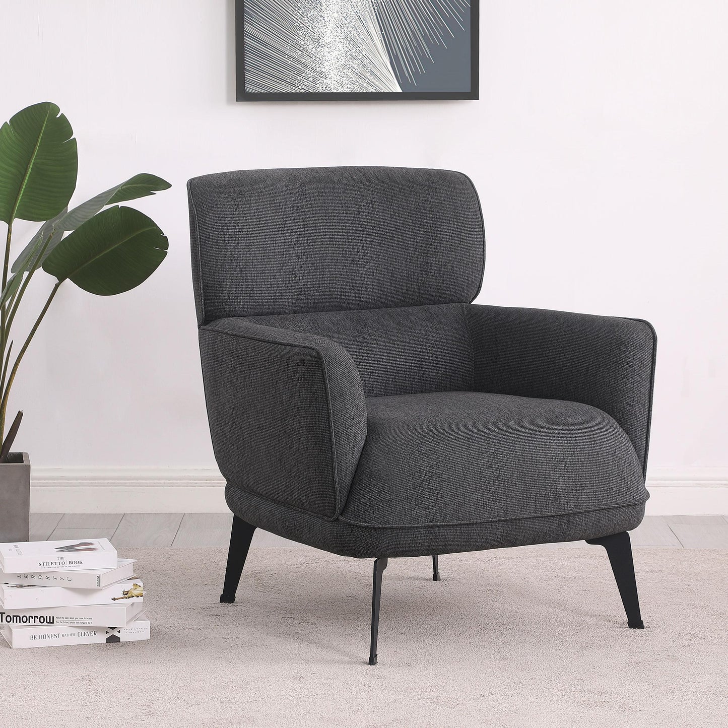 Coaster Furniture Andrea 903082 Upholstered Crecent Arm Accent Chair - Grey IMAGE 2