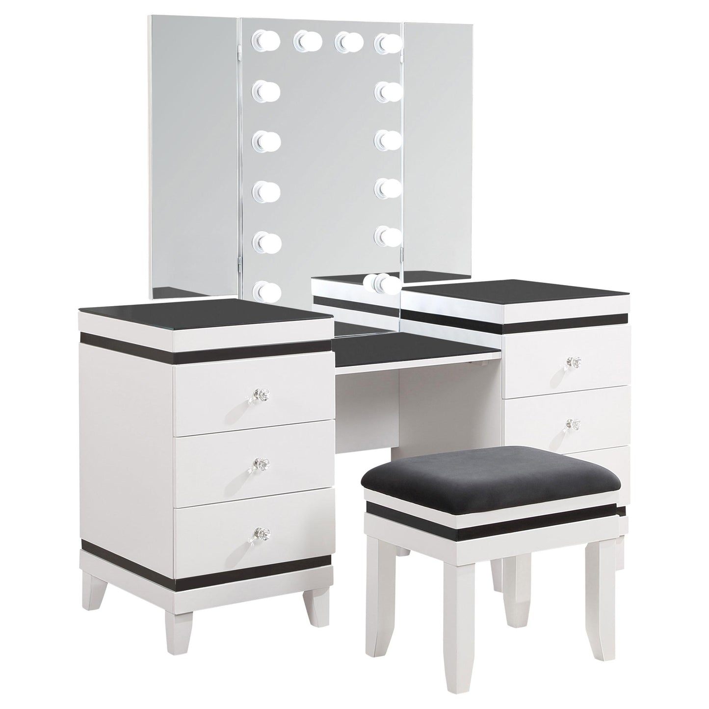 Coaster Furniture Talei 930244 6-Drawer Vanity Set with Lighting - Black and White IMAGE 1