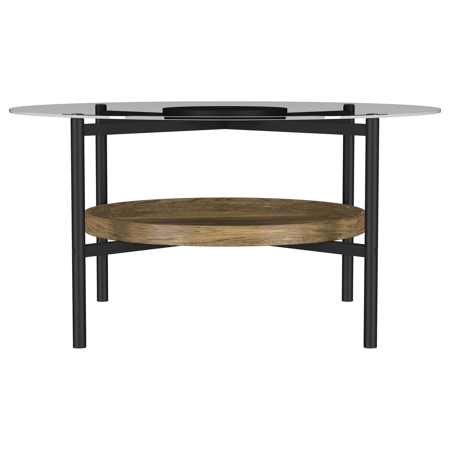 Coaster Furniture Delfin 721618 Round Glass Top Coffee Table - Black and Brown IMAGE 2