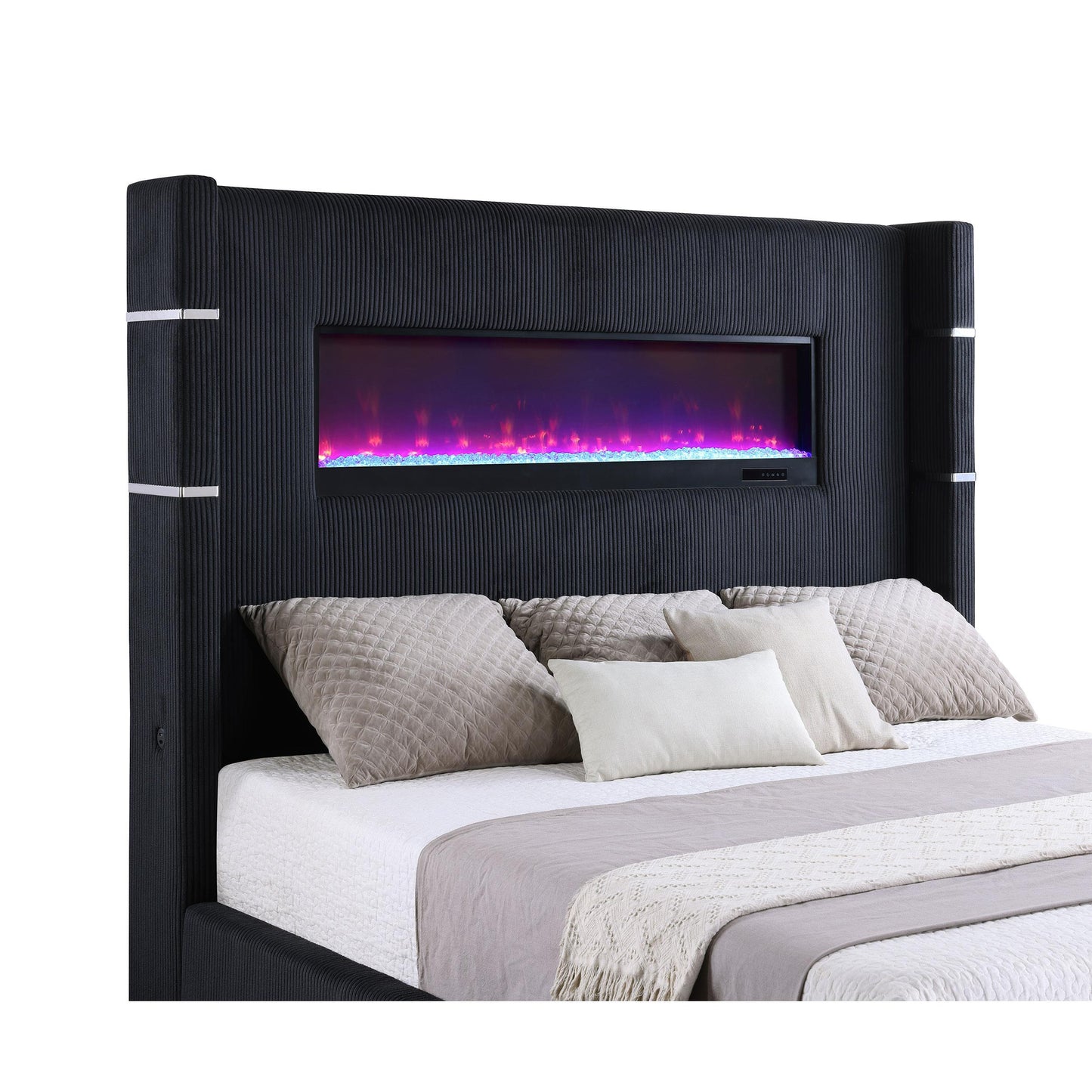 Coaster Furniture Tisdall 306031KE Upholstered Eastern King Flame Visualizer Bed - Black IMAGE 5