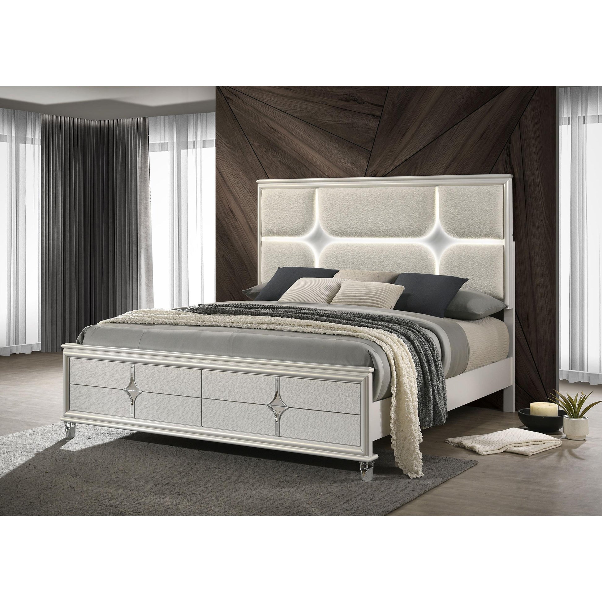 Coaster Furniture Olivia 224951Q Queen Panel Bed LED Headboard - Pearl White IMAGE 6