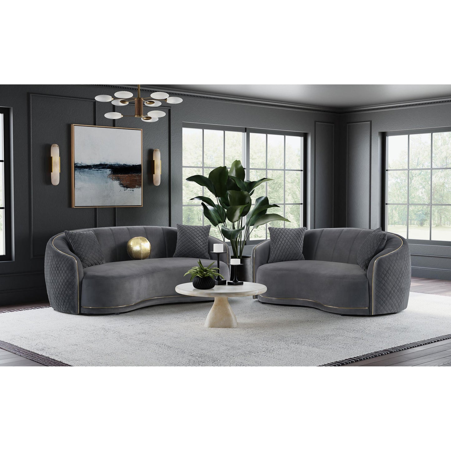 Coaster Furniture Brookside 504845 Velvet Upholstered Curved Loveseat - Dark Grey IMAGE 10