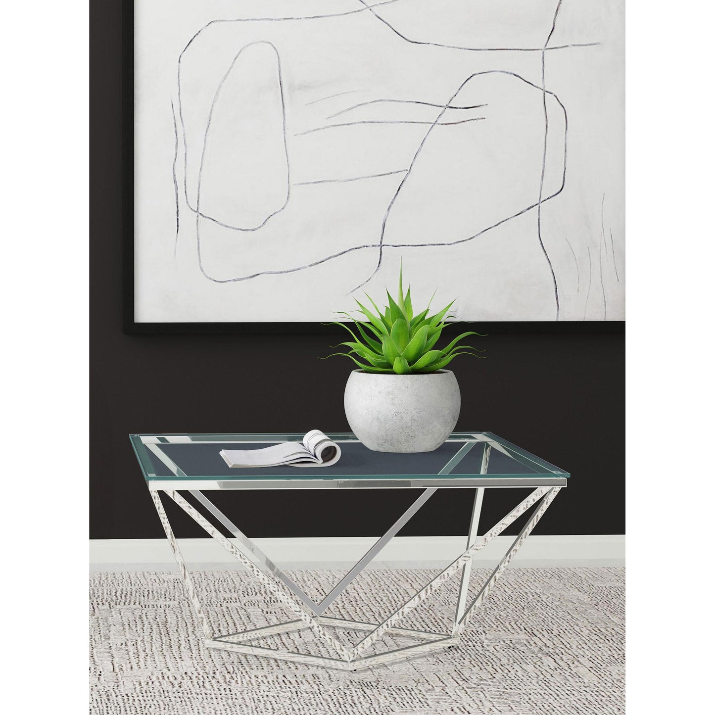 Coaster Furniture Brittania 709738 Square Glass Top Geometric Coffee Table - Nickel IMAGE 2