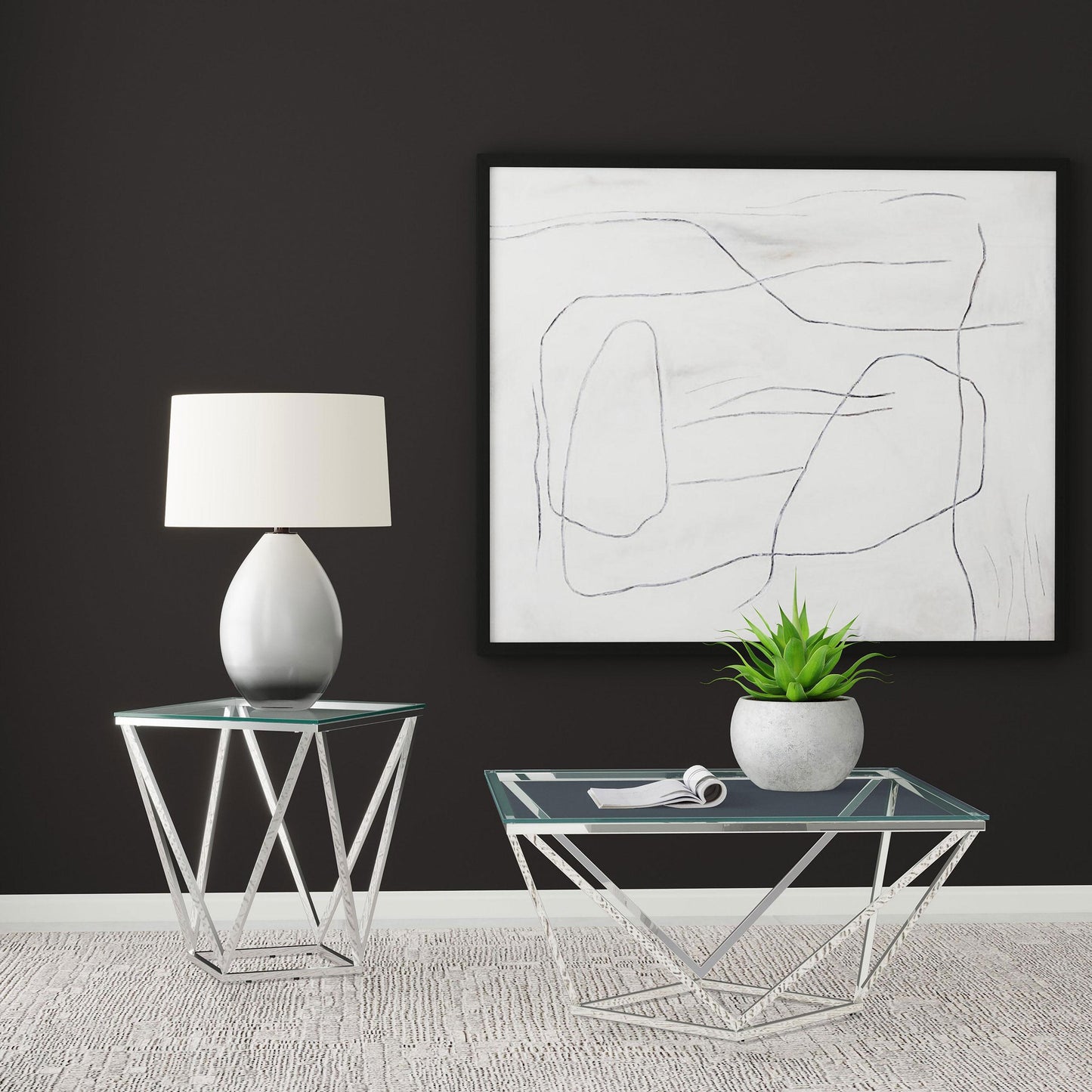 Coaster Furniture Brittania 709738 Square Glass Top Geometric Coffee Table - Nickel IMAGE 7