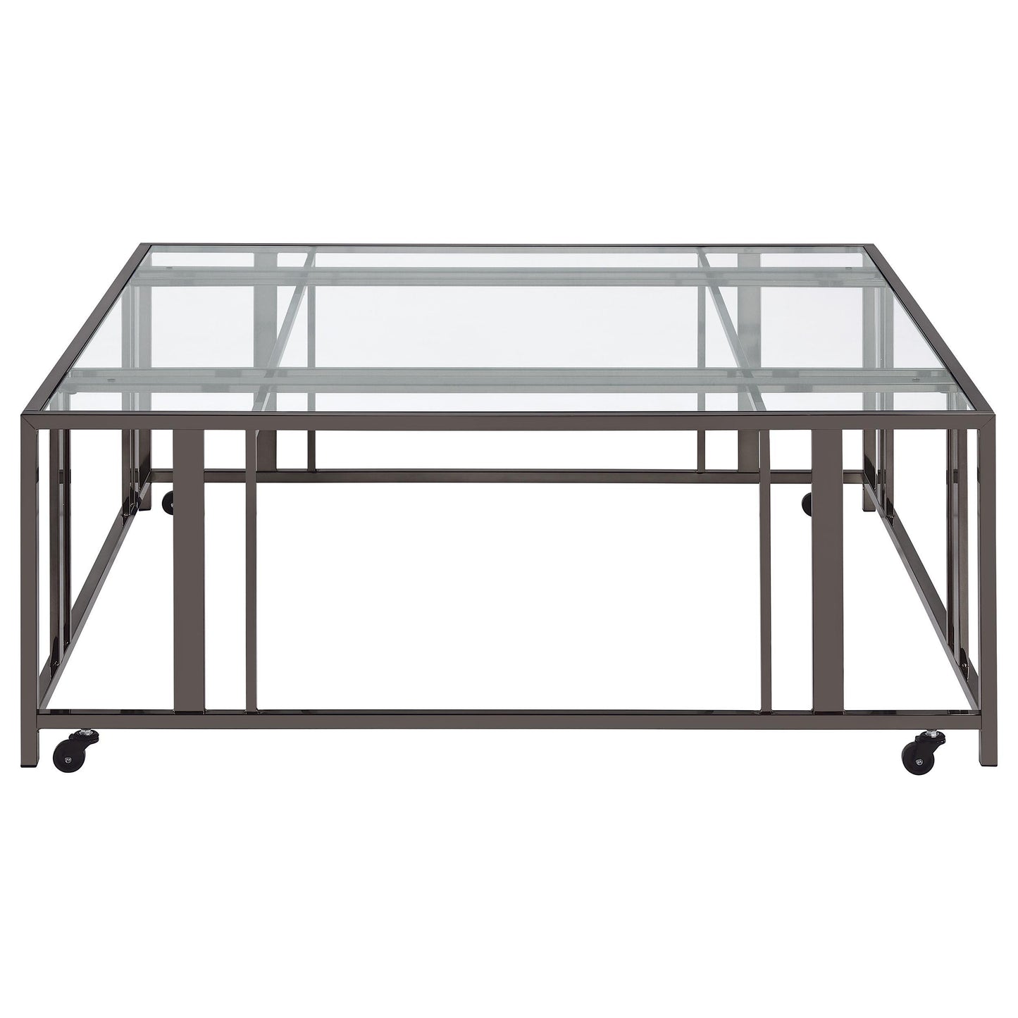Coaster Furniture Adri 710178 Square Glass Top Coffee Table with Casters - Black Nickel IMAGE 3