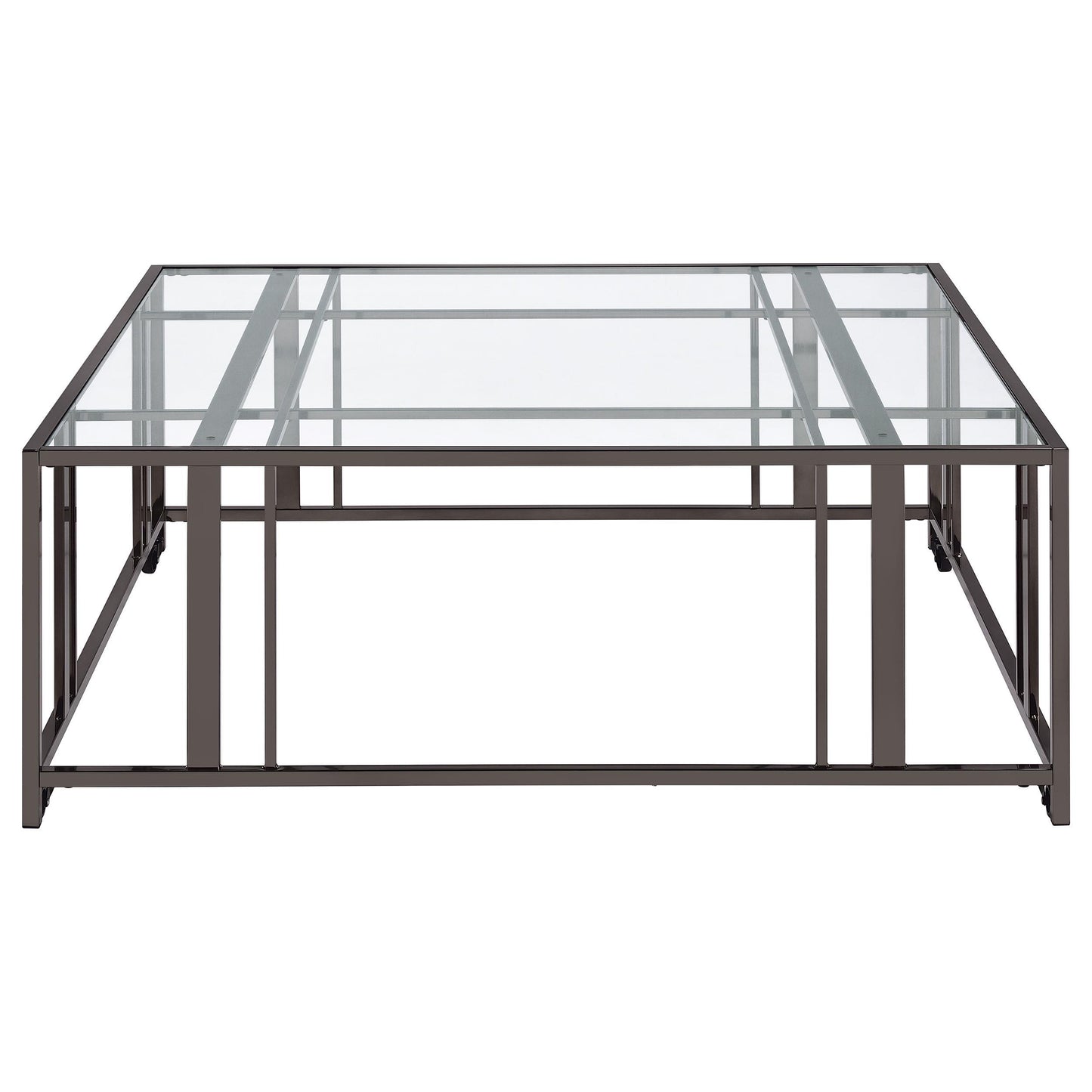 Coaster Furniture Adri 710178 Square Glass Top Coffee Table with Casters - Black Nickel IMAGE 5
