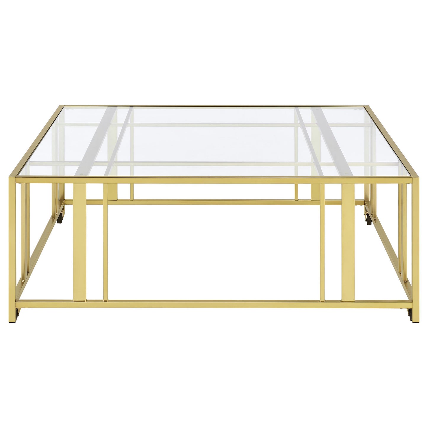 Coaster Furniture Adri 710188 Square Glass Top Coffee Table with Casters - Matte Brass IMAGE 5