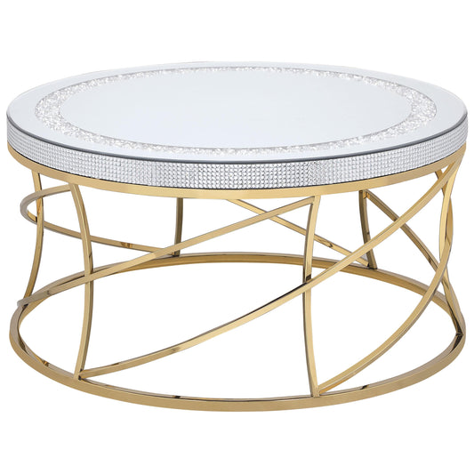 Coaster Furniture Elise 710368 Round Mirror Top Stainless Steel Coffee Table - Gold IMAGE 1