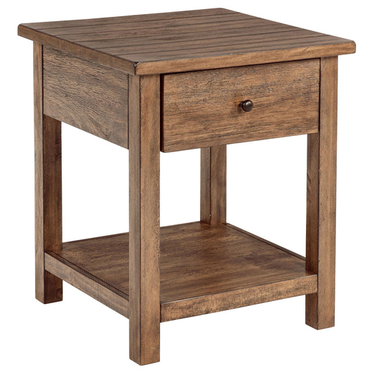 Coaster Furniture Payne 710547 1-Drawer Wood End Table with Shelf - Distressed Brown IMAGE 1
