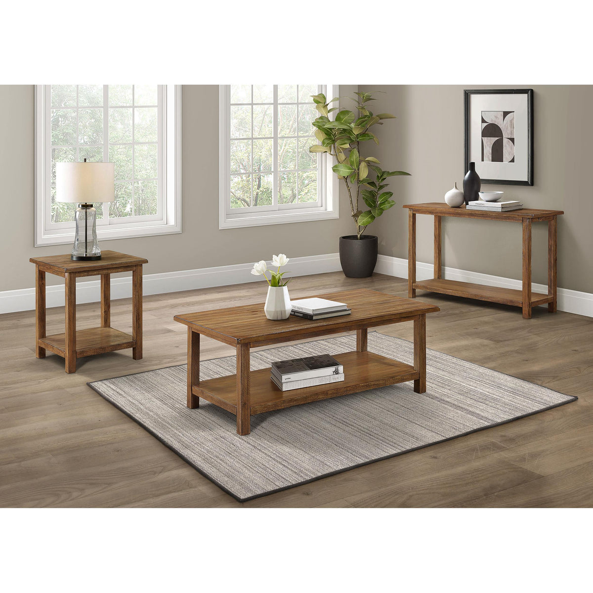 Coaster Furniture Payne 710548 Wood Coffee Table with Shelf - Distressed Brown IMAGE 6
