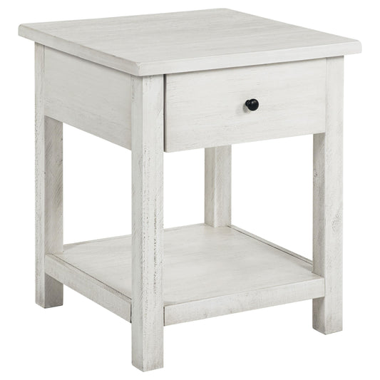 Coaster Furniture Payne 710557 1-Drawer Wood End Table with Shelf - Distressed White IMAGE 1