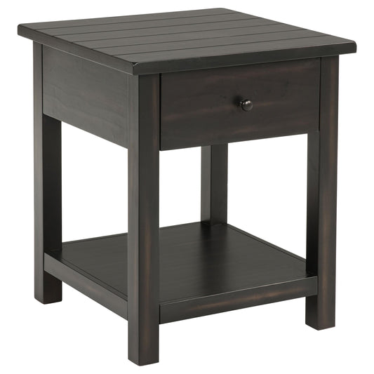 Coaster Furniture Payne 710567 1-Drawer Wood End Table with Shelf - Distressed Java IMAGE 1
