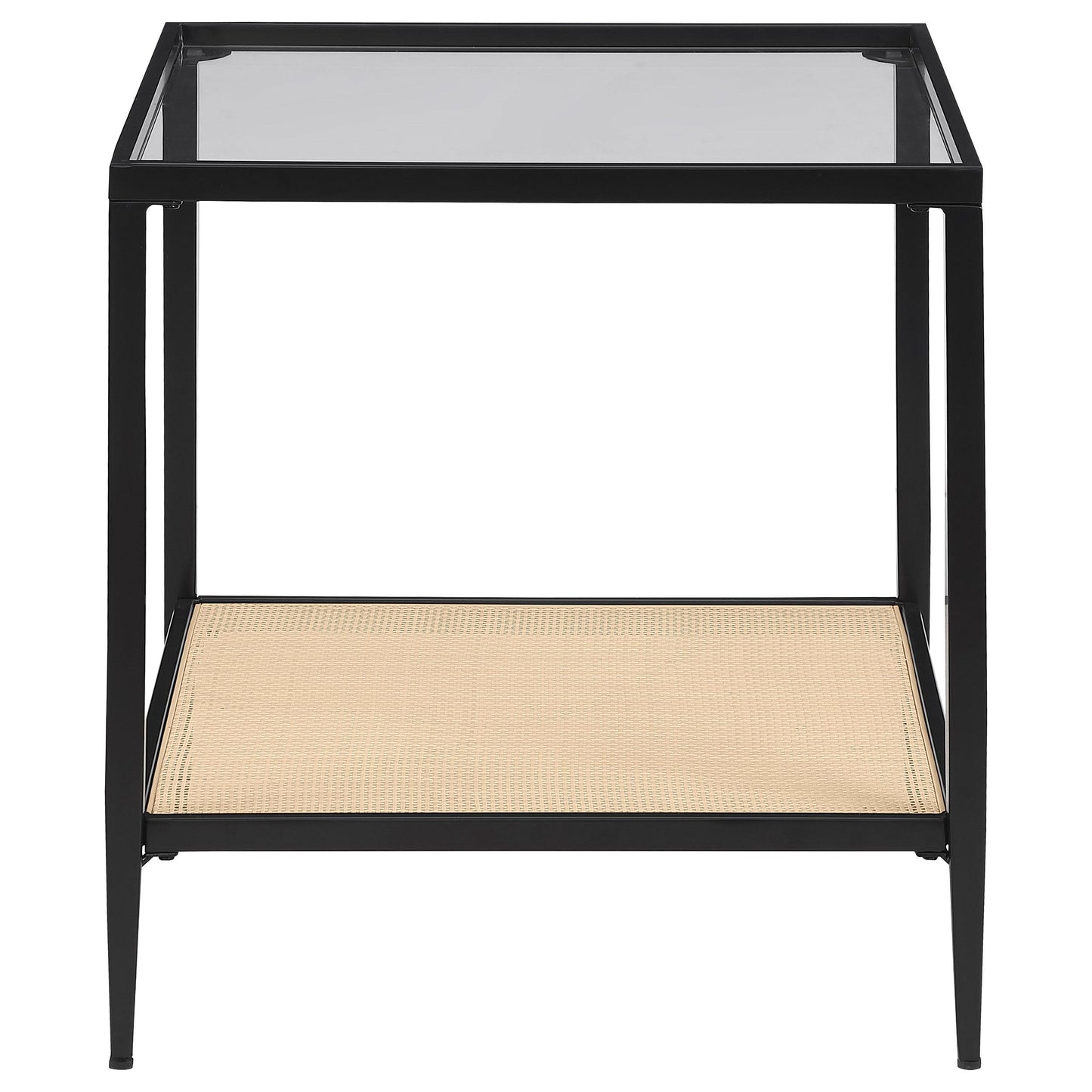 Coaster Furniture Amherst 710657 Glass Top Metal with Cane Shelf End Table - Black IMAGE 3