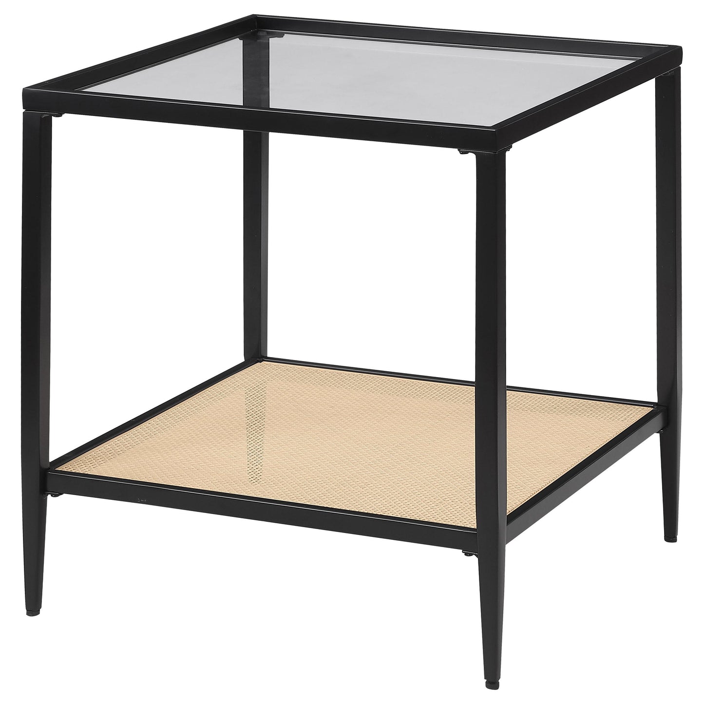Coaster Furniture Amherst 710657 Glass Top Metal with Cane Shelf End Table - Black IMAGE 4