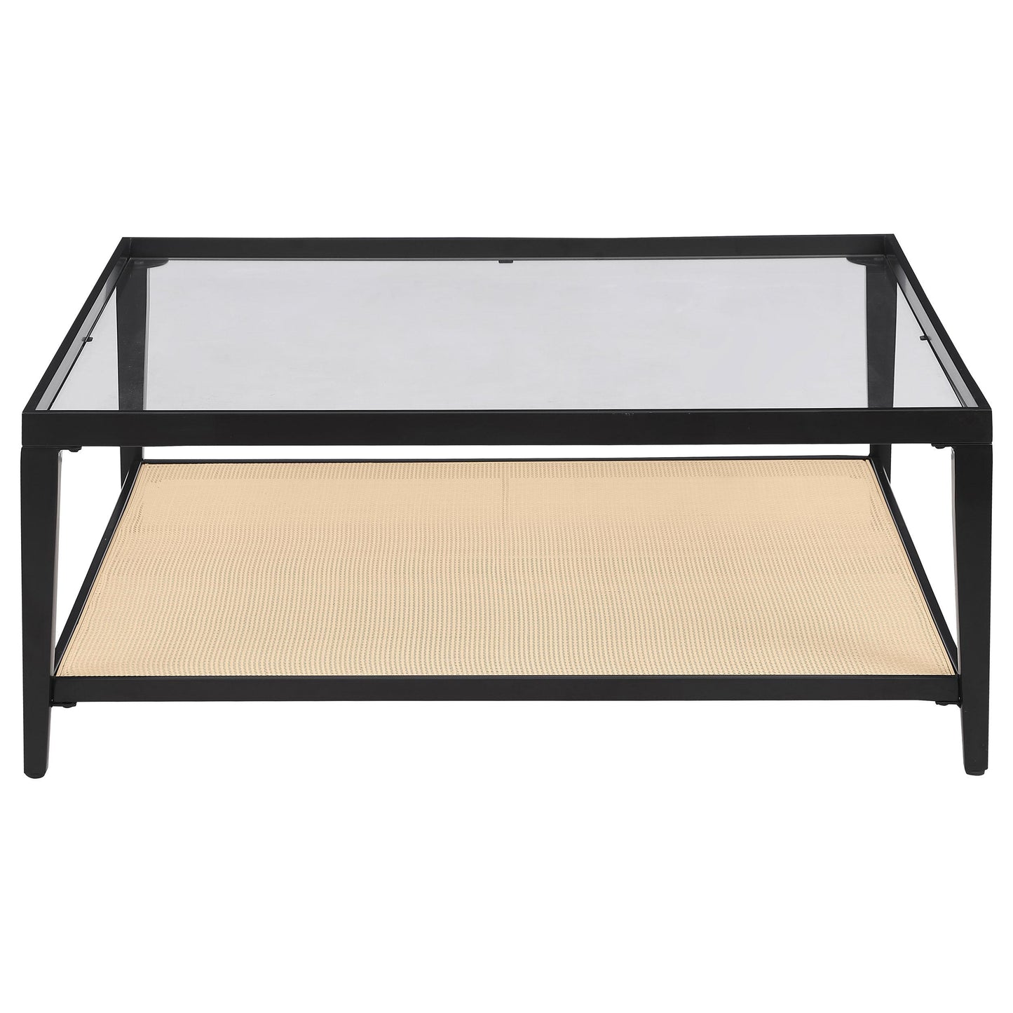 Coaster Furniture Amherst 710658 Glass Top Metal with Cane Shelf Coffee Table - Black IMAGE 3