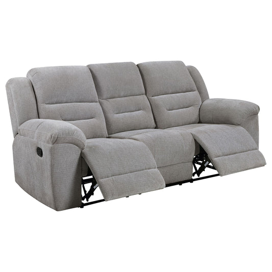 Coaster Furniture Gilson 602551 Chenille Upholstered Reclining Sofa - Grey IMAGE 1