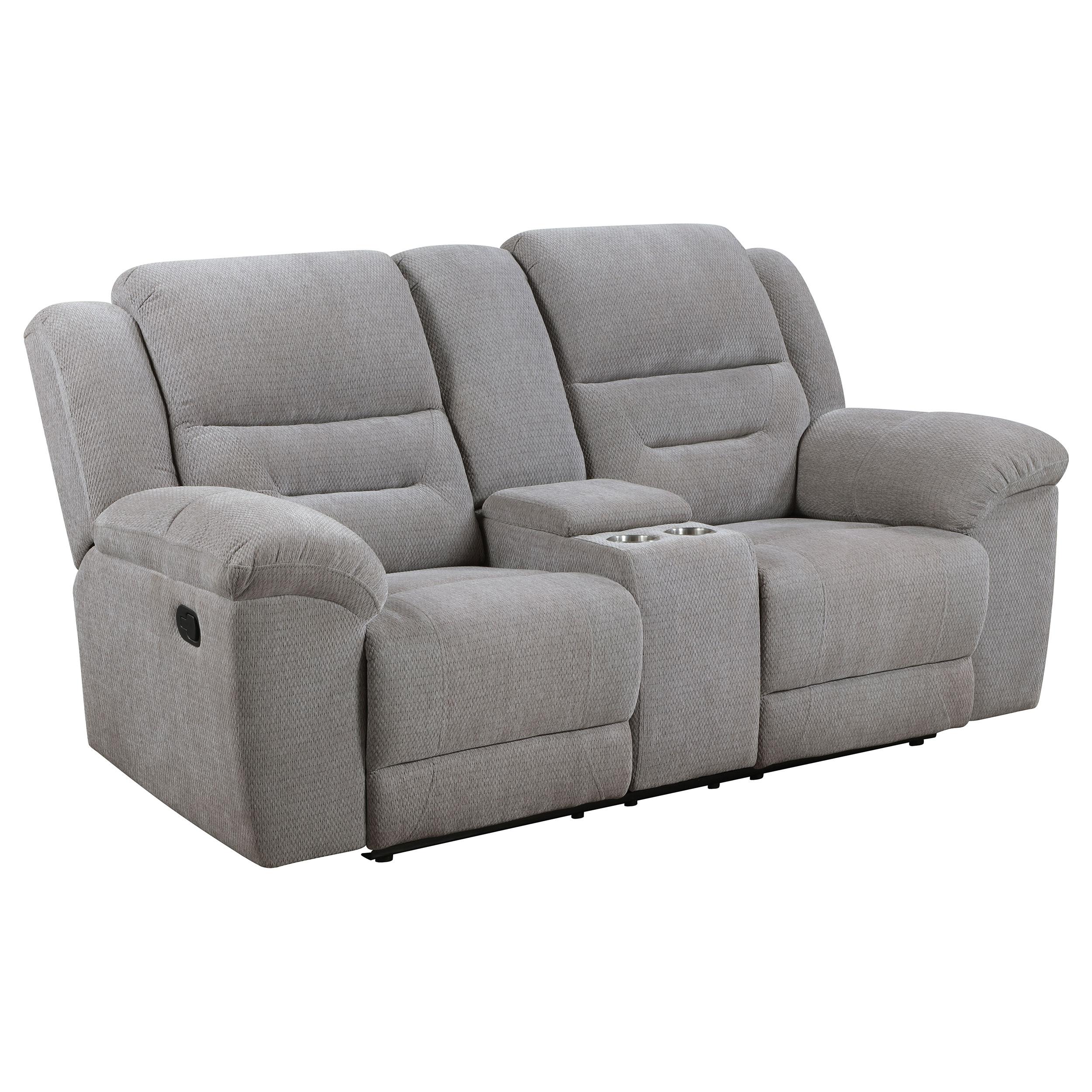 Coaster Furniture Gilson 602552 Chenille Upholstered Reclining Loveseat - Grey IMAGE 1