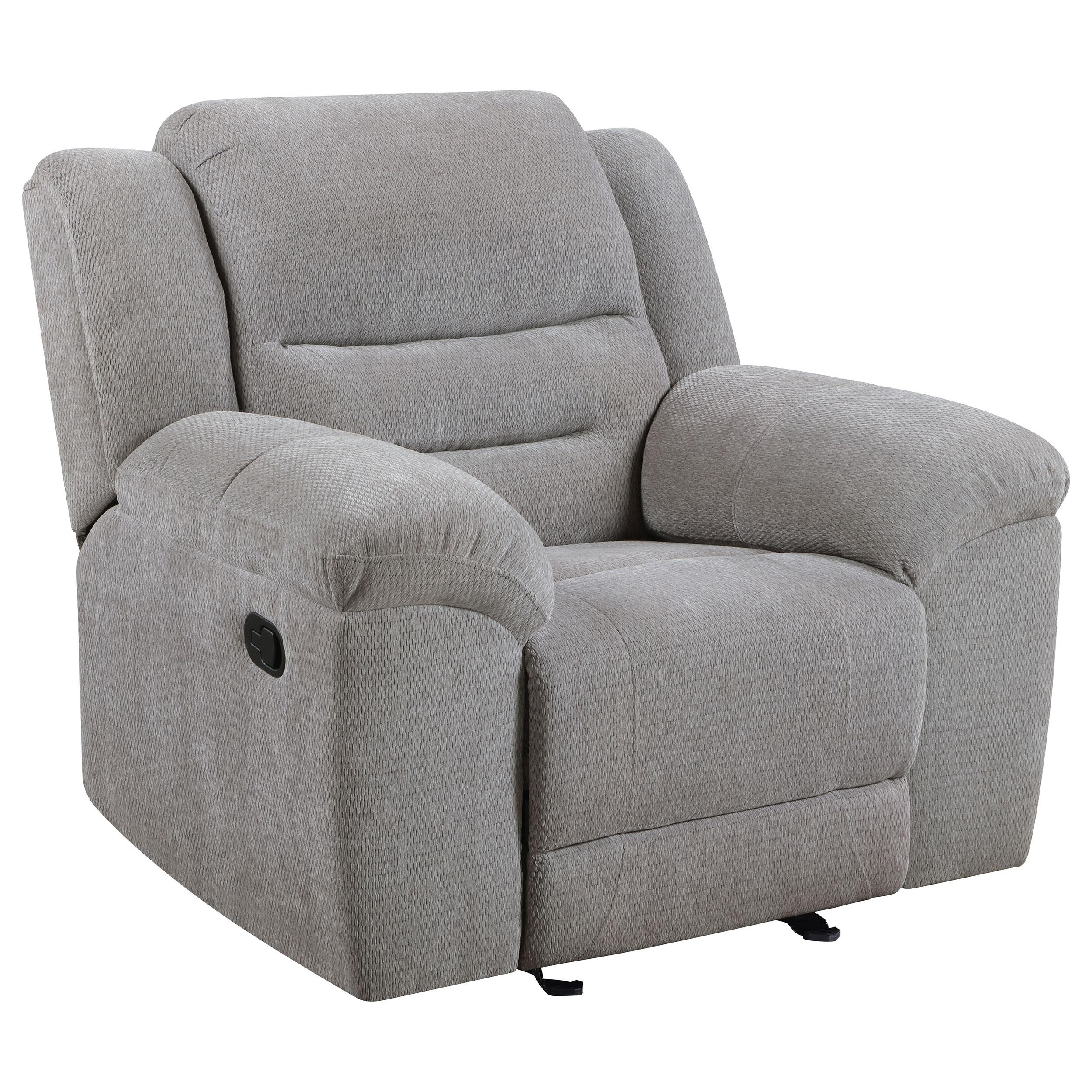 Coaster Furniture Gilson 602553 Chenille Upholstered Glider Recliner Chair - Grey IMAGE 1