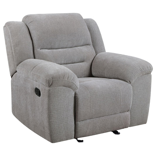 Coaster Furniture Gilson 602553 Chenille Upholstered Glider Recliner Chair - Grey IMAGE 1
