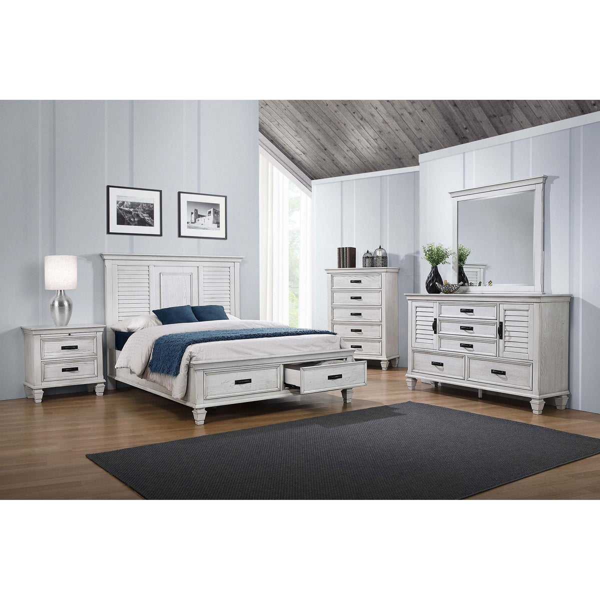 Coaster Furniture Franco 205333M 5-Drawer Dresser with Mirror - Distressed White IMAGE 3