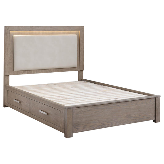 Coaster Furniture Kenora 224850Q 56-inch Queen LED Storage Bed - Barley Brown IMAGE 1