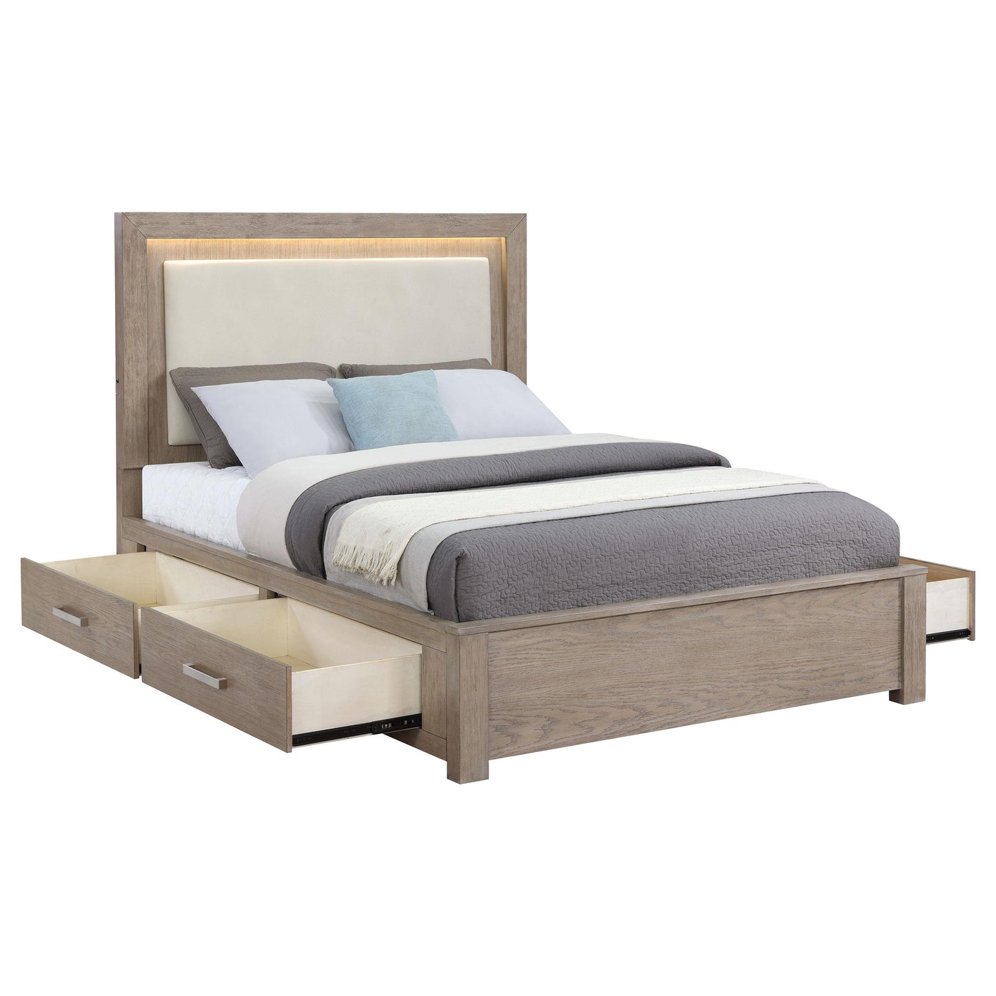 Coaster Furniture Kenora 224850KE 56-inch Eastern King LED Storage Bed - Barley Brown IMAGE 4