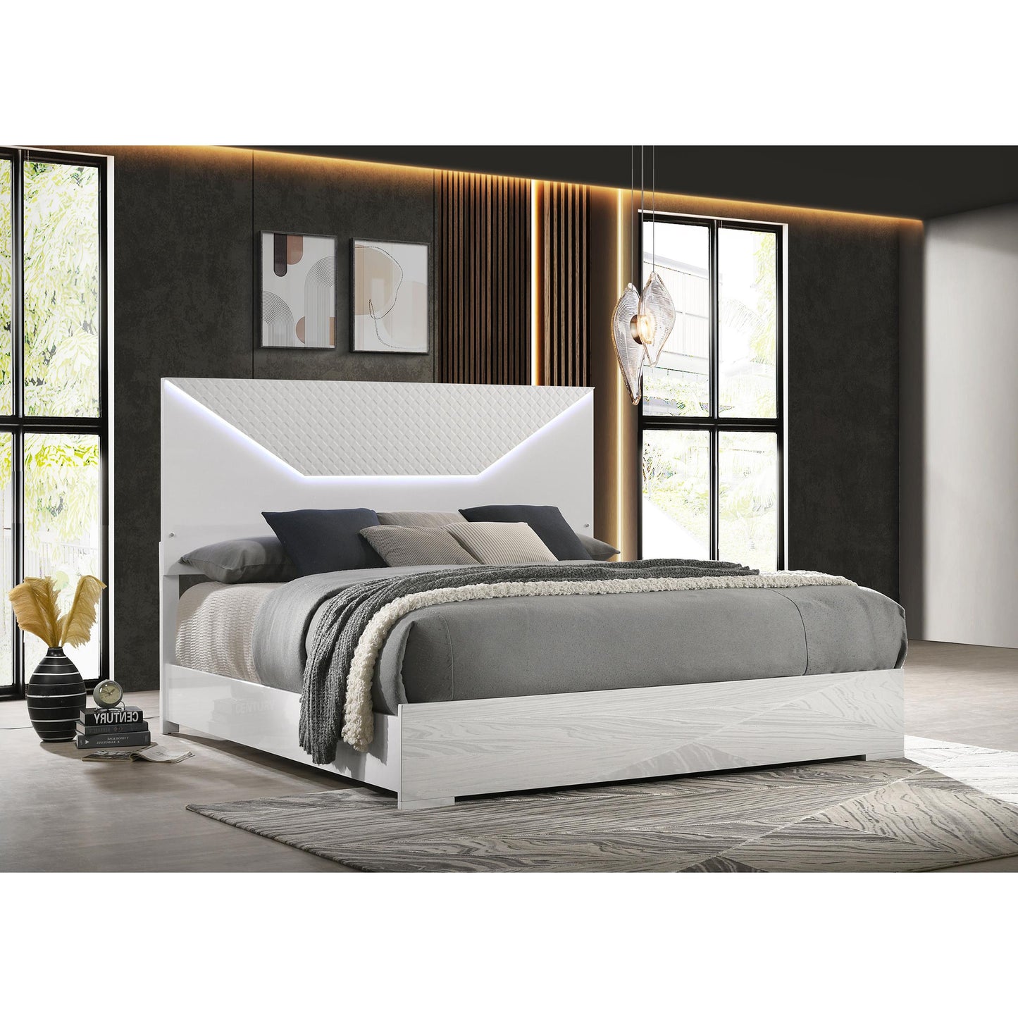 Coaster Furniture Ives 224941KE Eastern King Panel Bed LED Headboard - White High Gloss IMAGE 4