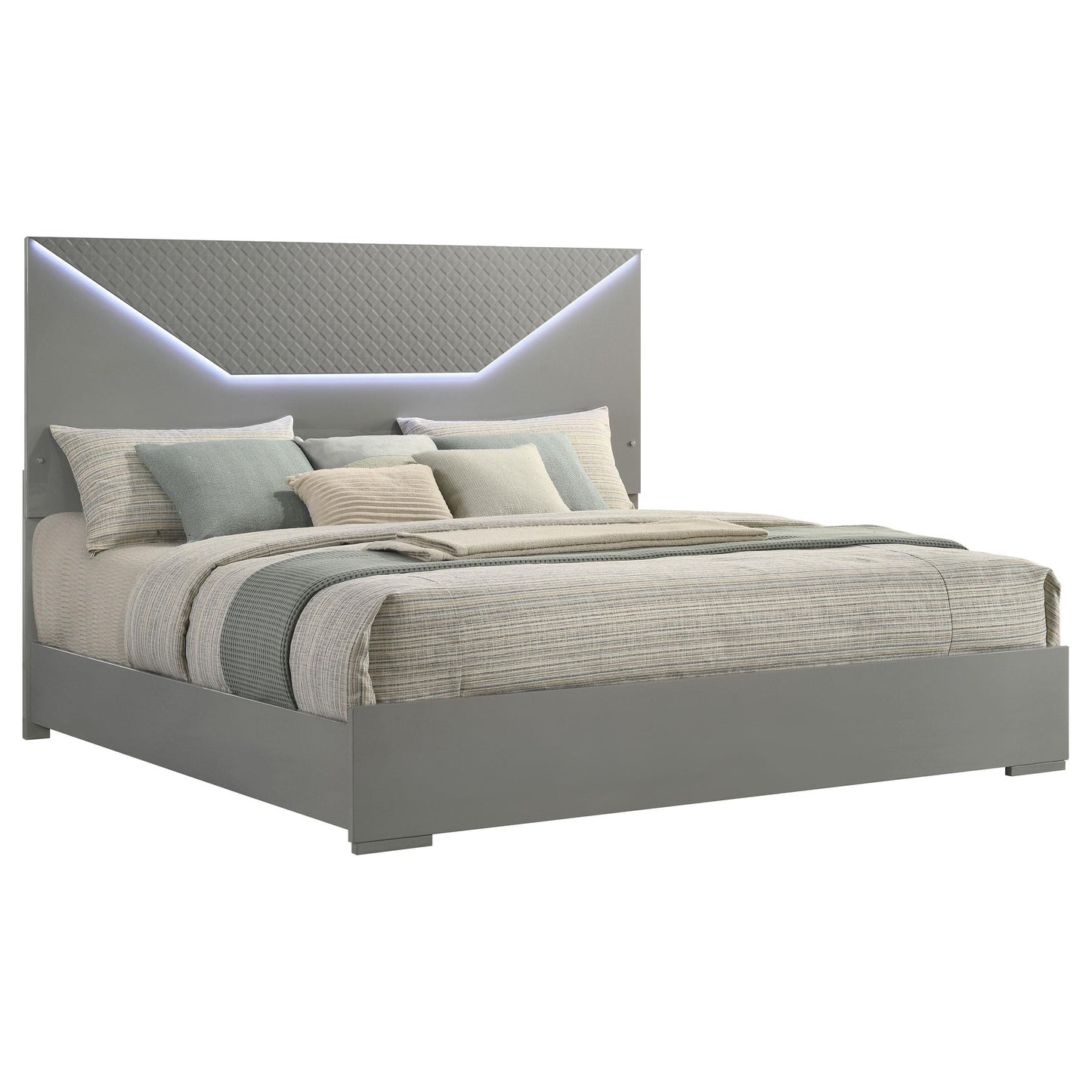 Coaster Furniture Ives 224971KE Eastern King Panel Bed LED Headboard - Grey High Gloss IMAGE 2