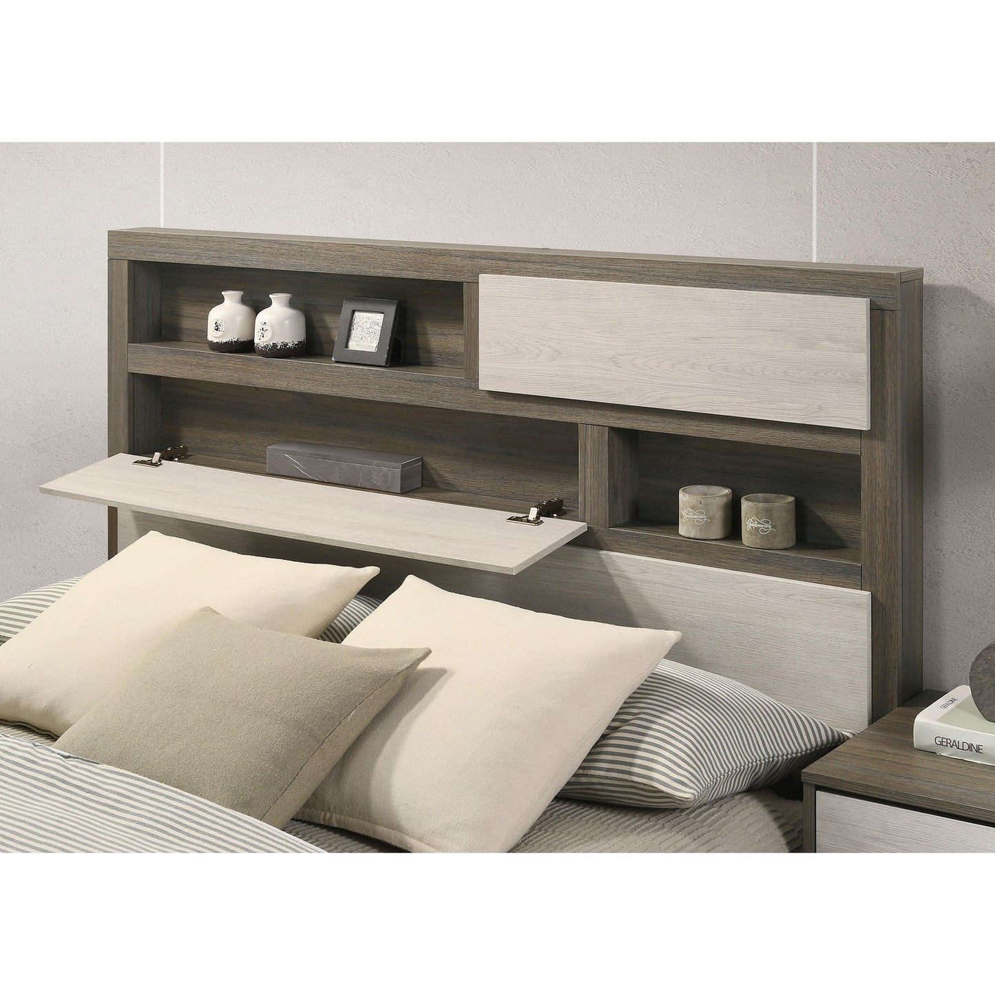 Coaster Furniture Fenwick 224981Q Queen Bed Bookcase Headboard - Grey Oak IMAGE 7