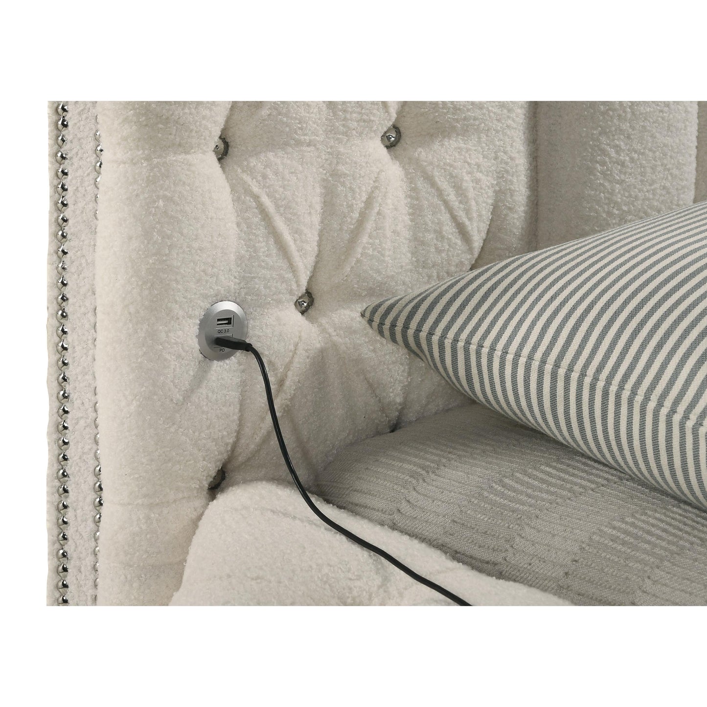 Coaster Furniture Sonya 360111KE Upholstered Eastern King Round Storage Bed - Ivory IMAGE 9