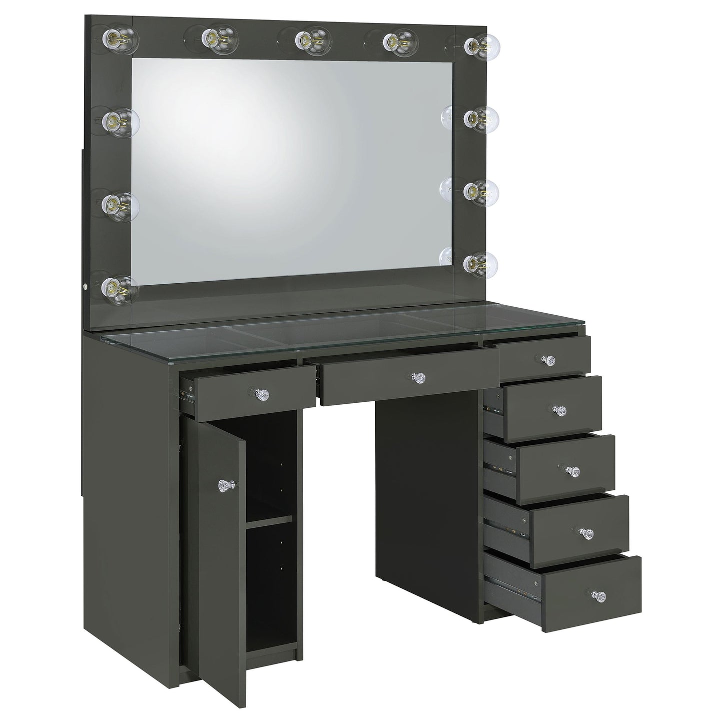 Coaster Furniture Acena 931145 7-Drawer Vanity Set with Lighting - Grey High Gloss IMAGE 2
