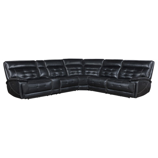 Coaster Furniture Hewitt 609610PP Leather Upholstered Power Reclining Sectional - Black IMAGE 1