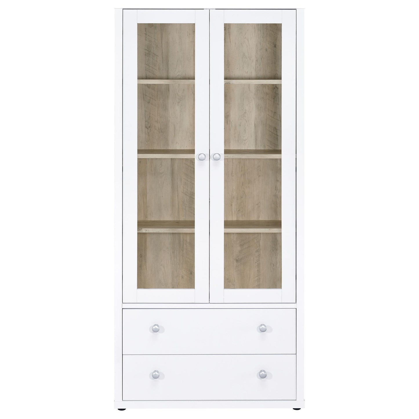 Coaster Furniture Hawthorne 953477 4-shelf Glass Door Tall Cabinet with Drawers - White IMAGE 3