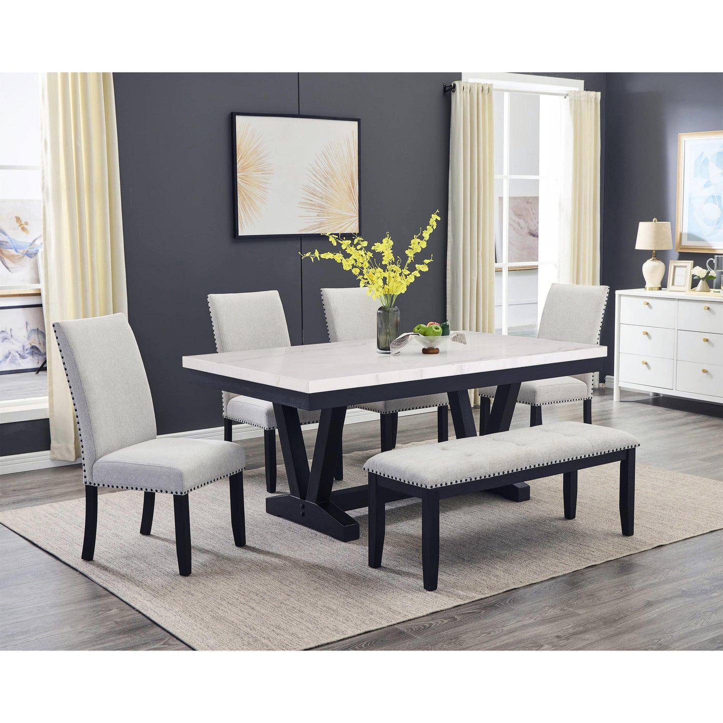 Crown Mark Varley 1320T-4272 Genuine Marble Dining Table IMAGE 9