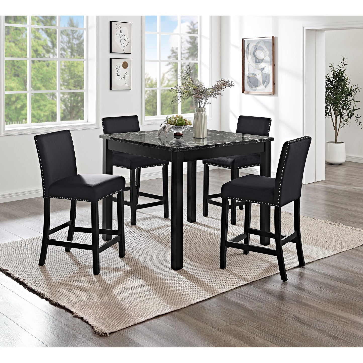 Crown Mark Lennon 1715SET-AB 5 pc Counter Height Dinette - Black IMAGE 2