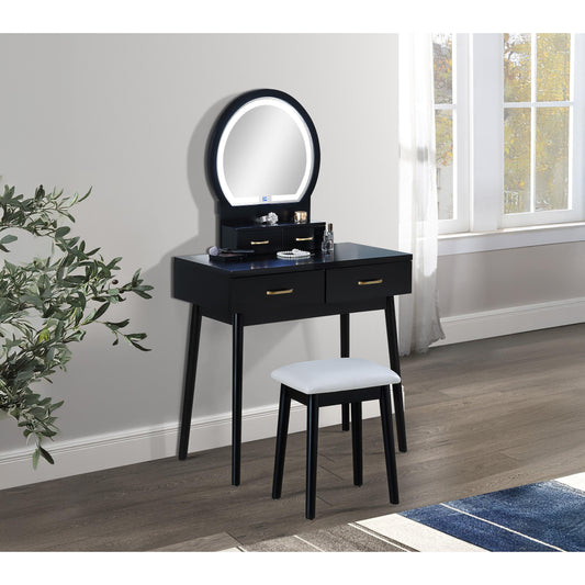 Crown Mark Cecilia 4905SET-BK Vanity Table & Stool - Black IMAGE 1