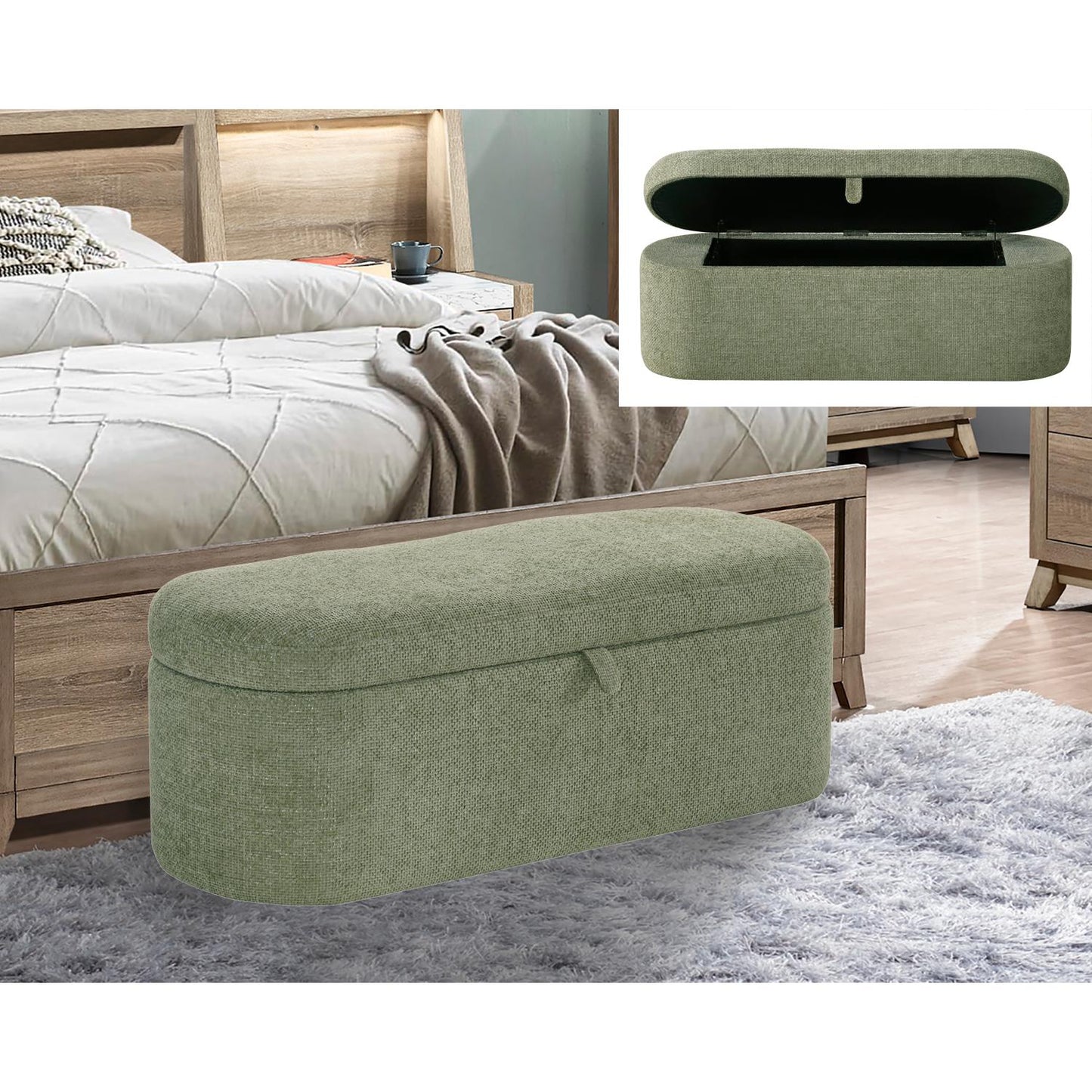 Crown Mark Philipa 4924GR-BENCH Storage Bench - Green Tweed IMAGE 5