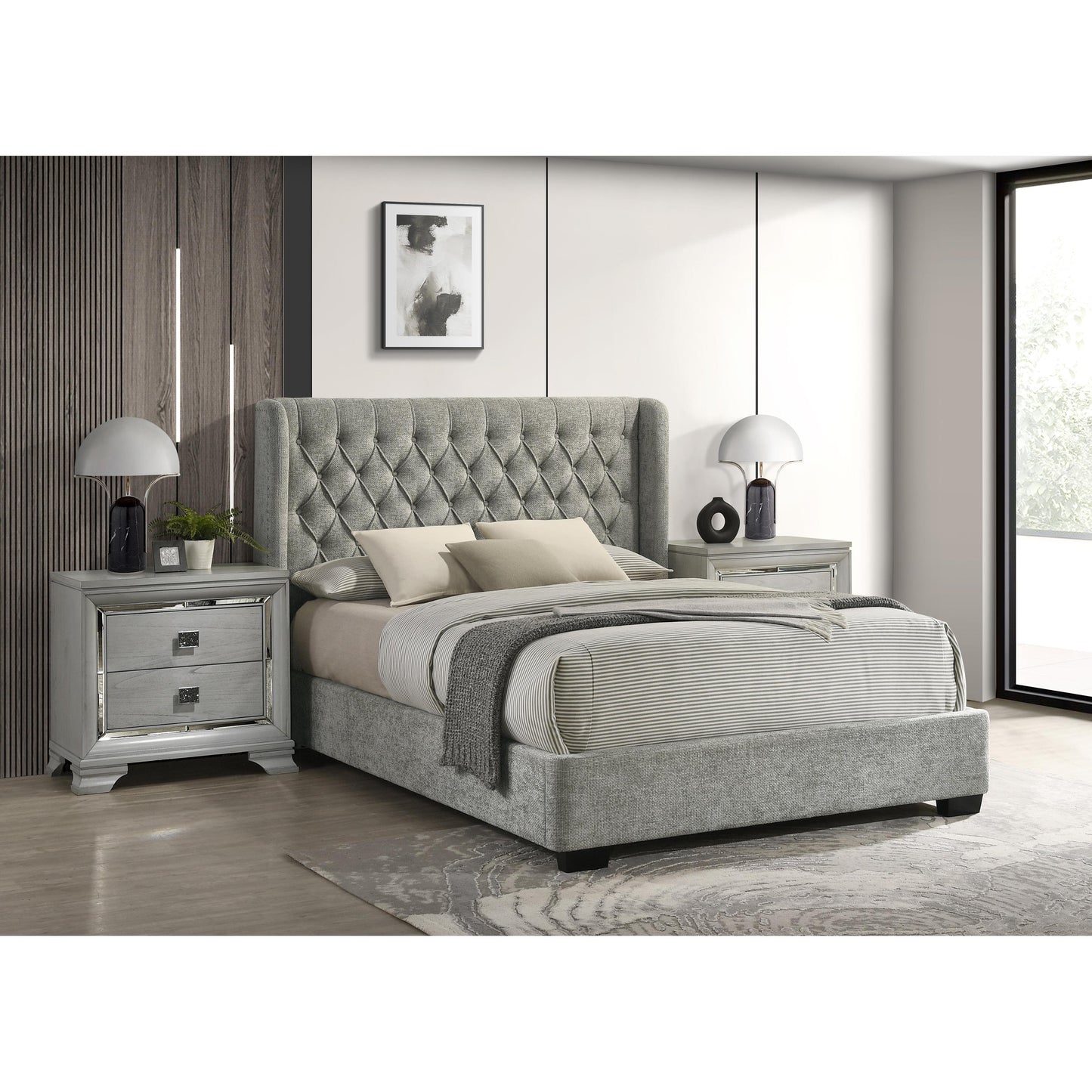 Crown Mark Daphne 5094LG-K King Bed - Light Grey Tweed IMAGE 3