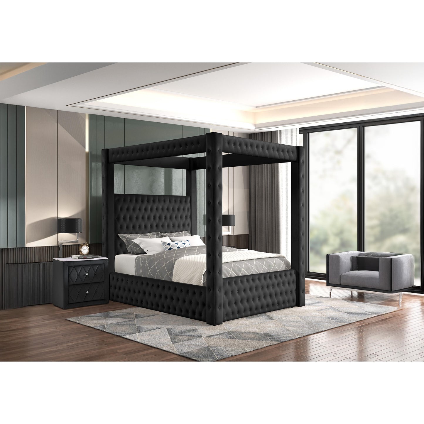 Crown Mark Annabelle 5114BK-K King Canopy Bed - Black IMAGE 4