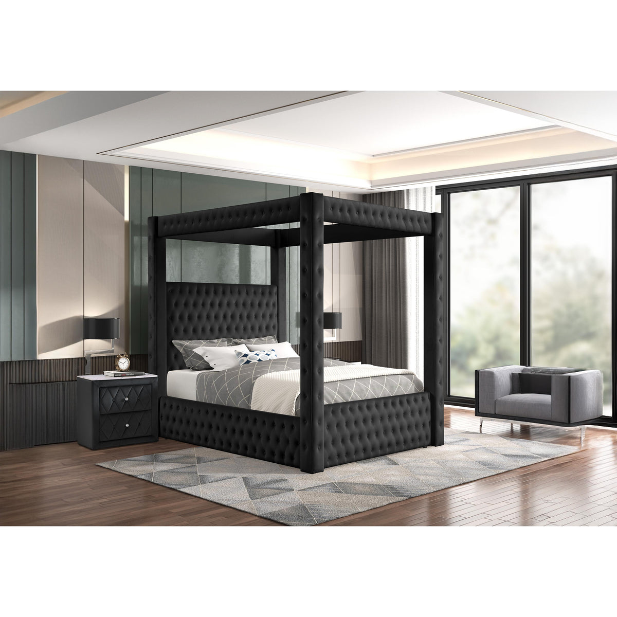 Crown Mark Annabelle 5114BK-Q Queen Canopy Bed - Black IMAGE 4