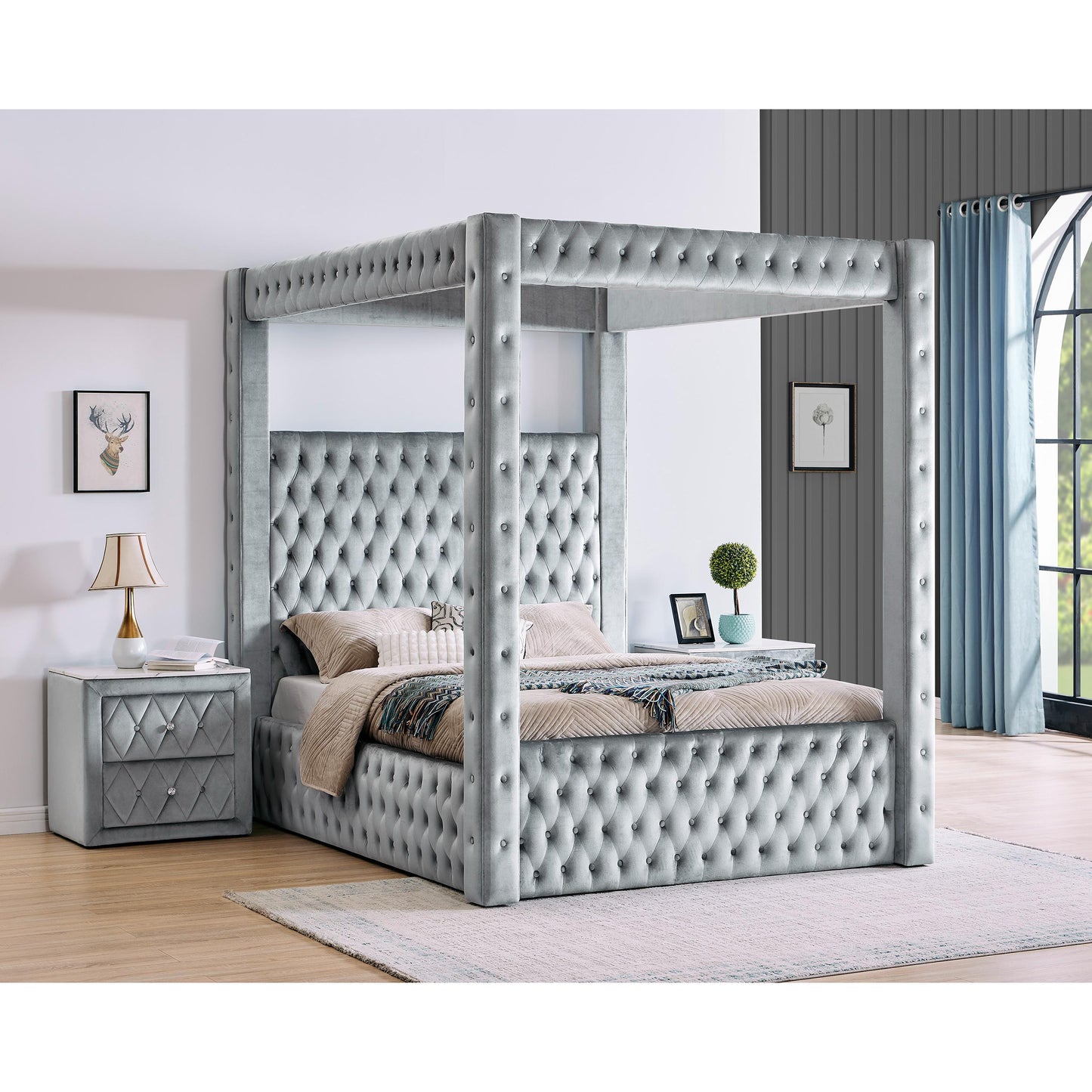 Crown Mark Annabelle 5114GY-K King Canopy Bed - Grey IMAGE 3