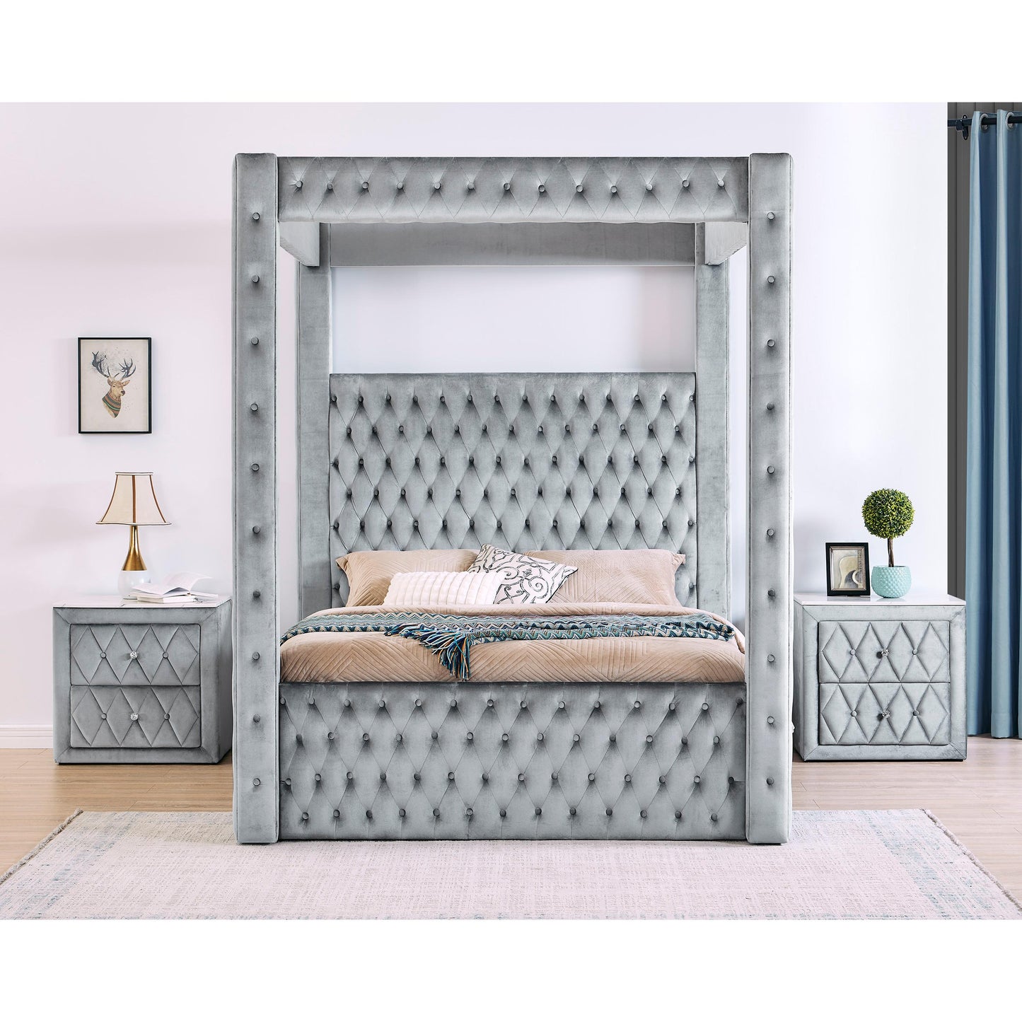 Crown Mark Annabelle 5114GY-Q Queen Canopy Bed - Grey IMAGE 4